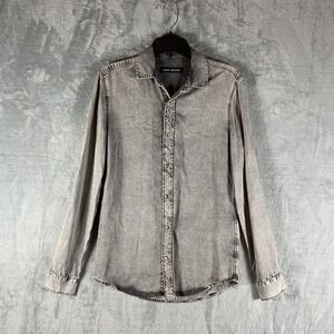 Mavi Jeans Men's Denim Shirt Snap Up Washed Distressed‎ XS Tencel Rockabilly